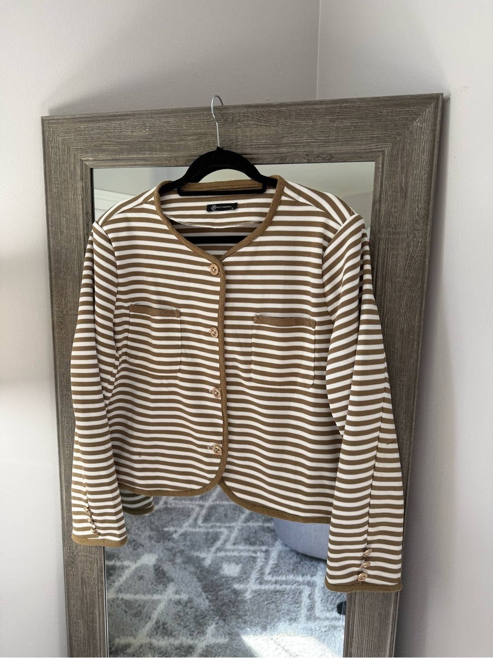 Pretty Garden Striped Button-Front Women’s Sweater Blazer Jacket - Brown & White